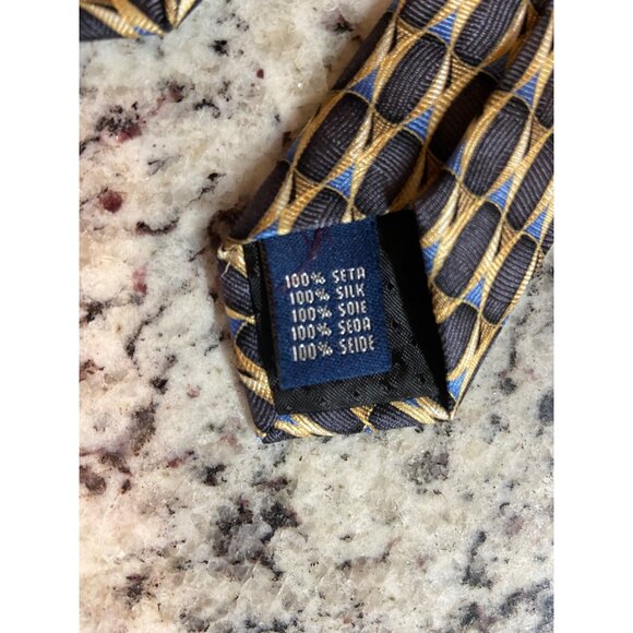 Meeting Street Mens Silk Neck Tie Black Gold Geometric Handmade Work Dad Gift - Picture 5 of 6